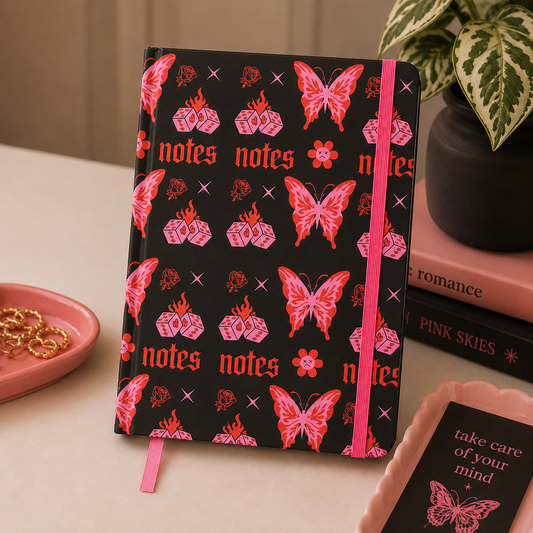 Pink Flaming Butterfly A5 Notebook