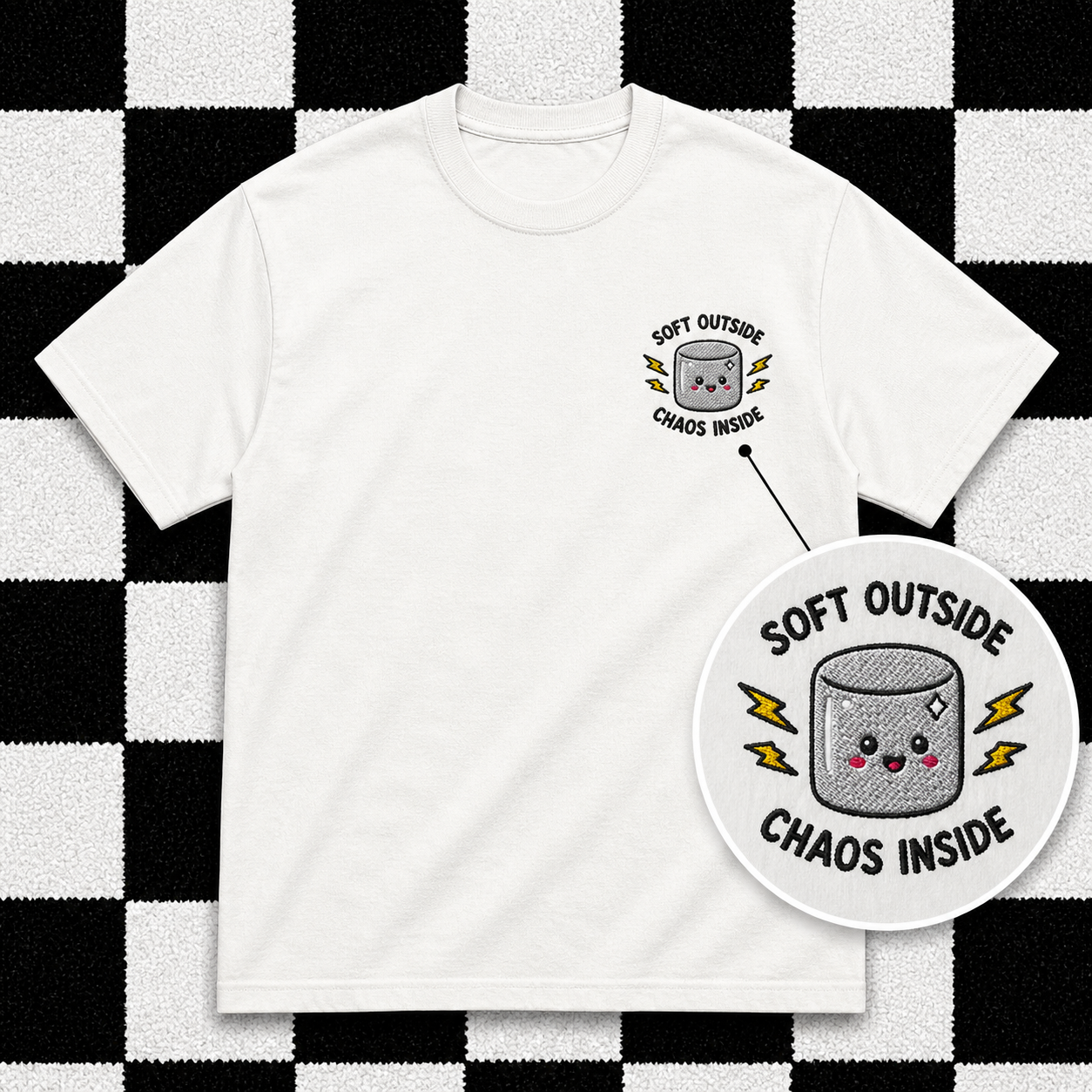 Soft Outside Chaos Inside Embroidered T Shirt