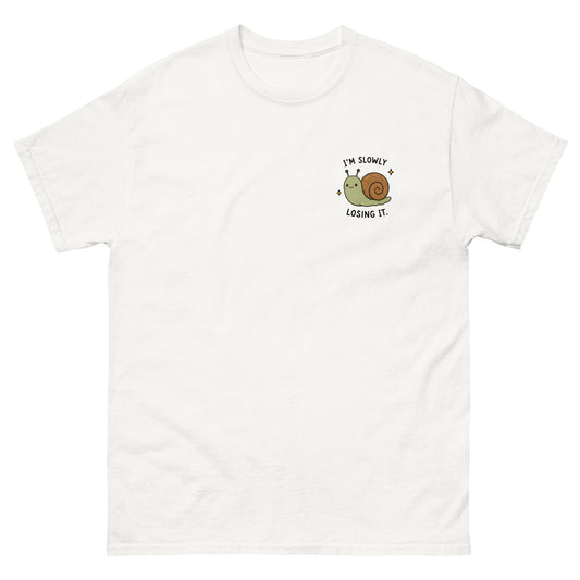 slowly losing it funny snail t shirt white