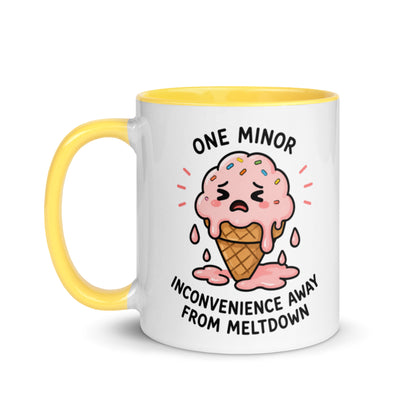 funny mental health meltdown icecream coffee mug yellow